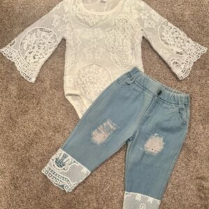 Stylish Kids Blue Jeans with Lace Trim